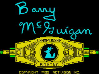 Barry McGuigan World Championship Boxing 128 title screen for ZX Spectrum